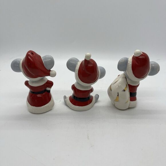 Vintage Hand Painted Ceramic Three Santa Mice Figurine Ornaments 3” Christmas - Picture 3 of 10